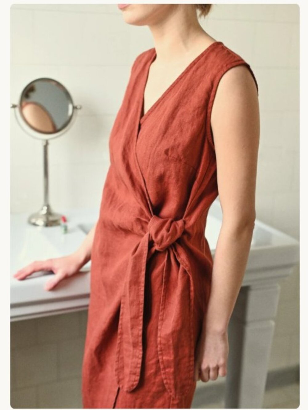 Like New Linenfox Zoe Wrap 100% Linen Dress Oversized Terracotta Color S-M